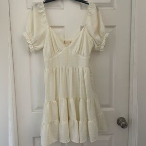 Altar’d State Cream Puff Sleeve Tiered Mini Dress | Size S